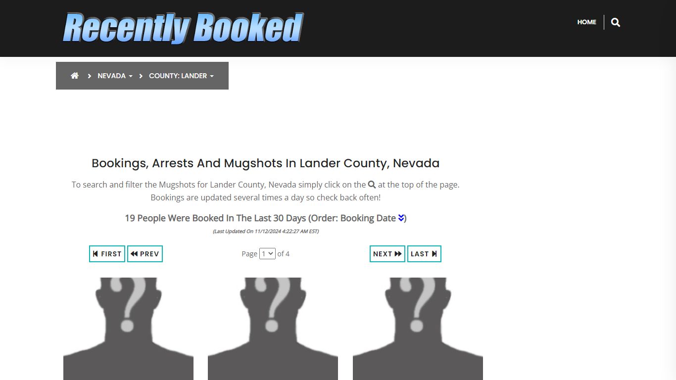 Bookings, Arrests and Mugshots in Lander County, Nevada - Recently Booked