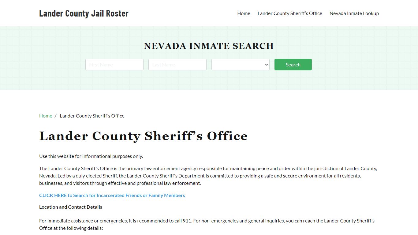 Lander County Sheriff Office, NV, Arrest Warrants Search