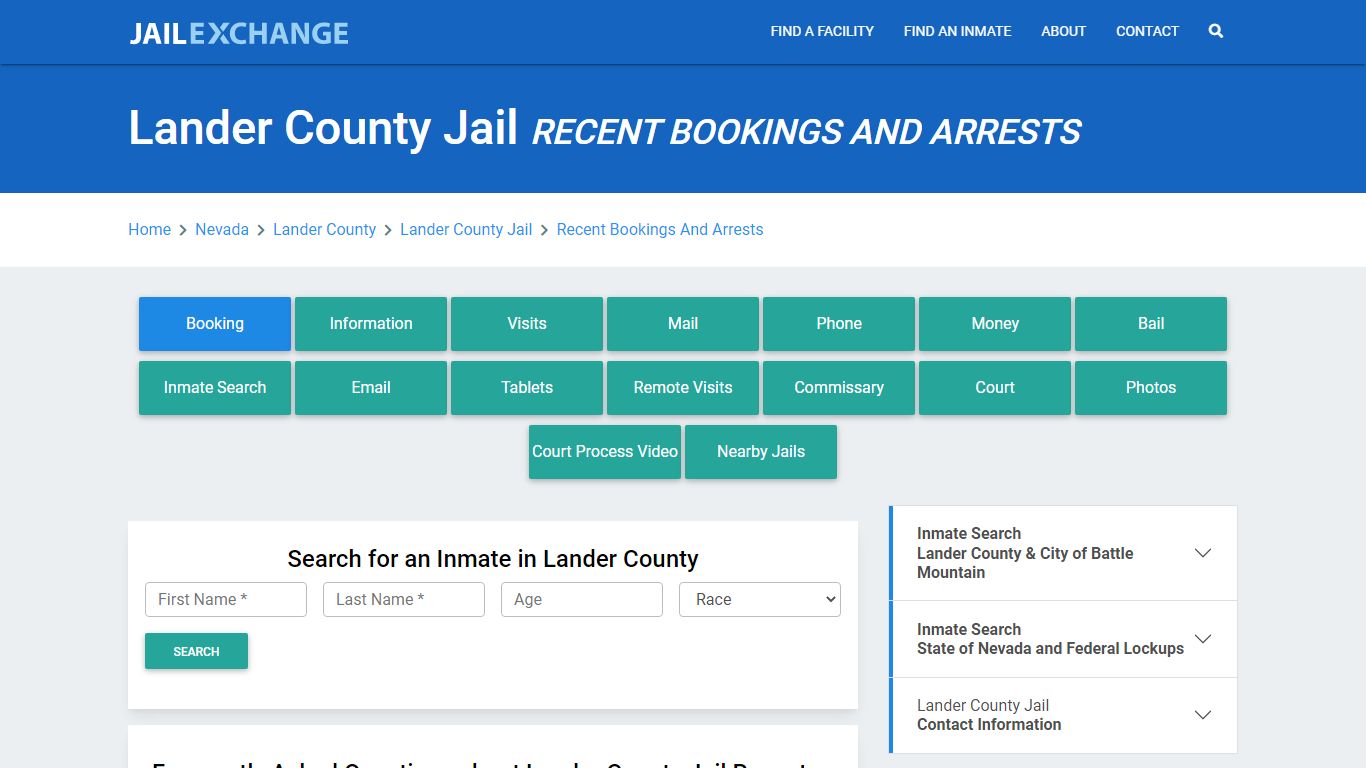 Lander County Jail Recent Bookings And Arrests - Jail Exchange